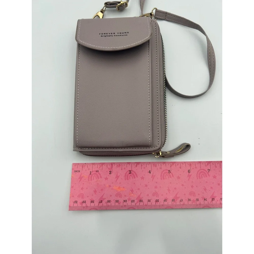 Forever Young Korea Crossbody Phone Wallet Bag Mauve Taupe Faux Leather B737